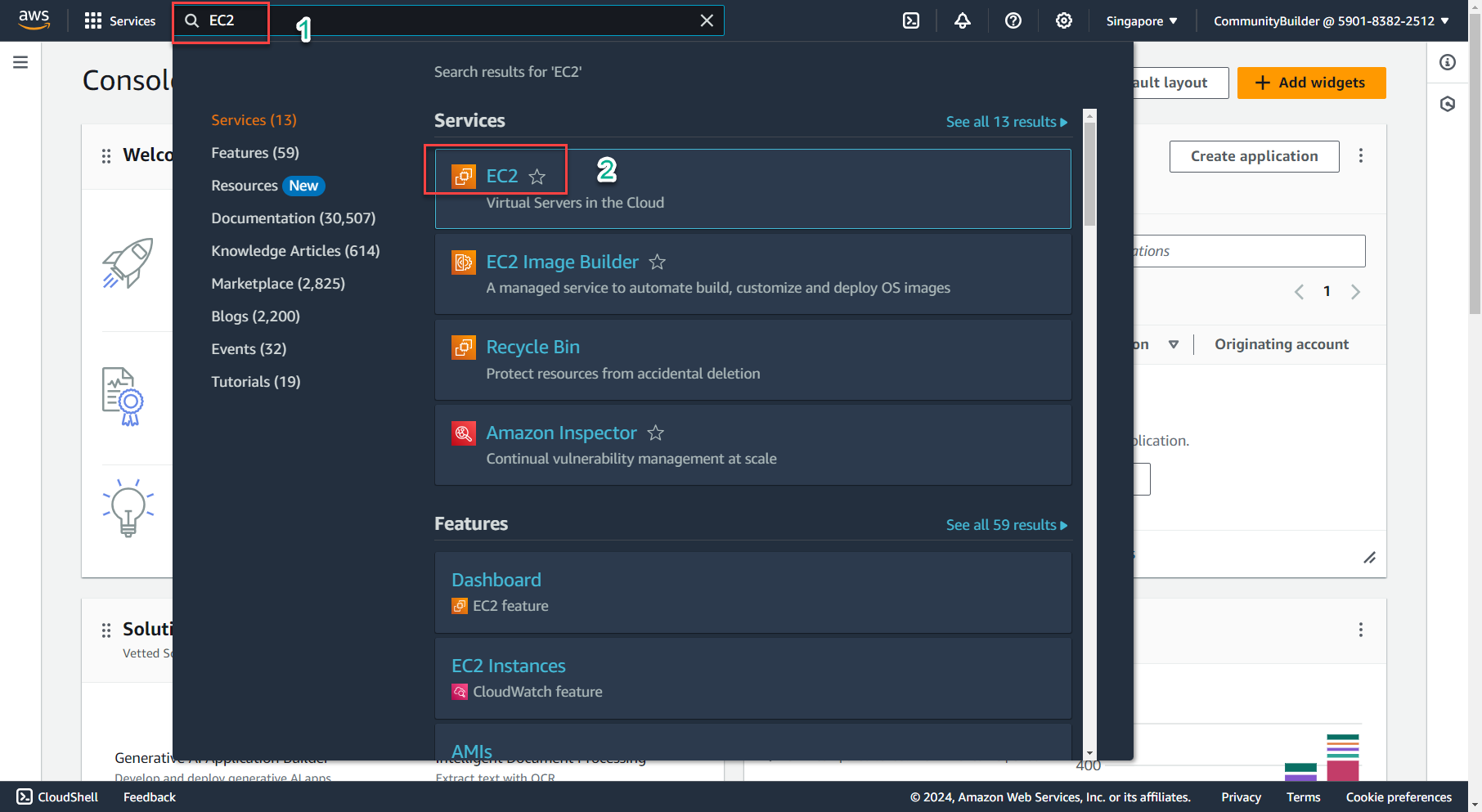 Search with the AWS Management Console :: Create a new AWS account.
